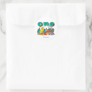Sesame Street-personages & straatnaambord verjaard Ronde Sticker