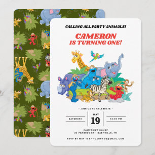 Sesame Street Safari Animals 1st Birthday Invitati Kaart