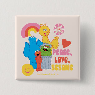 Sesame Street   Vrede, Liefde, Sesamstraat Vierkante Button 5,1 Cm