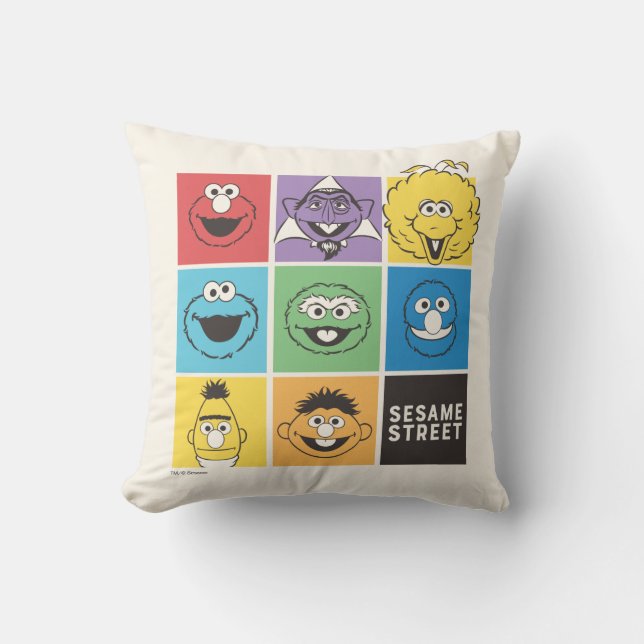 Sesame Street-vrienden | Kleurblokken Kussen (Voorkant)