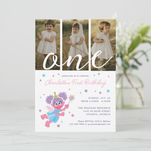 Sesamstraat Abby Cadabby Fotocollage Verjaardag Kaart (Staand voorkant)