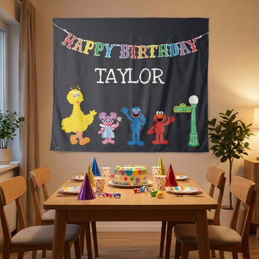 Sesamstraat Chalkboard Birthday Wandkleed