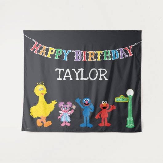 Sesamstraat Chalkboard Birthday Wandkleed (Voorkant (horizontaal))