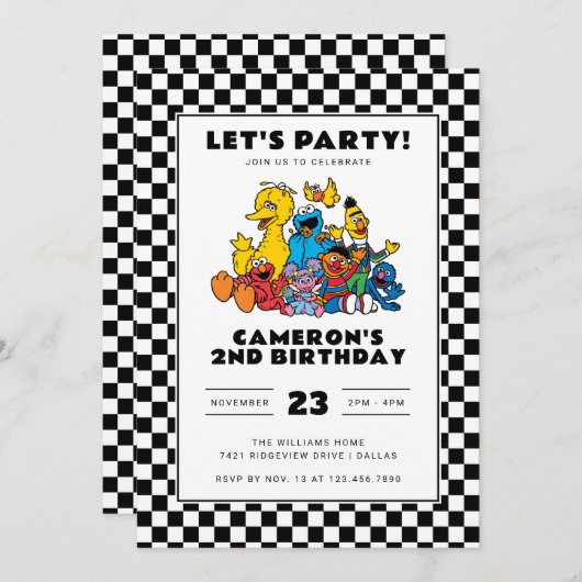 Sesamstraat Checkerboard Verjaardag Kaart (Voorkant / Achterkant)