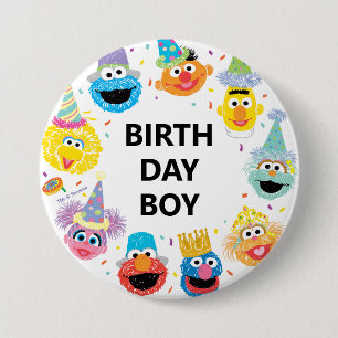 Sesamstraat Confetti Verjaardagsjongen Ronde Button 7,6 Cm