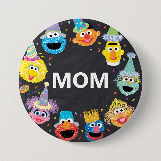 Sesamstraat Confetti Verjaardagskind Moeder Ronde Button 7,6 Cm (Voorkant)