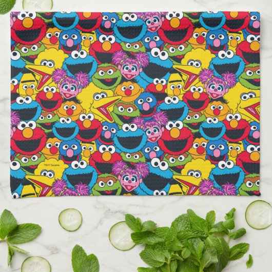 Sesamstraat Crew Pattern Theedoek (Gevouwen)