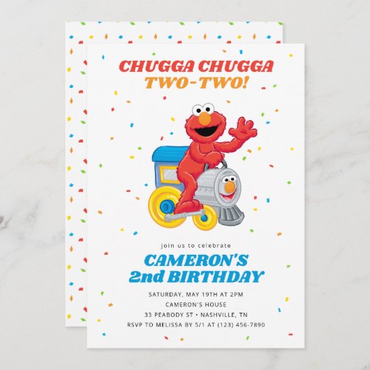 Sesamstraat Elmo Chugga Chugga Twee Verjaardag Kaart (Voorkant / Achterkant)
