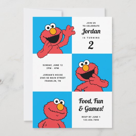 Sesamstraat - Elmo | Colorblock Verjaardag Kaart (Voorkant)