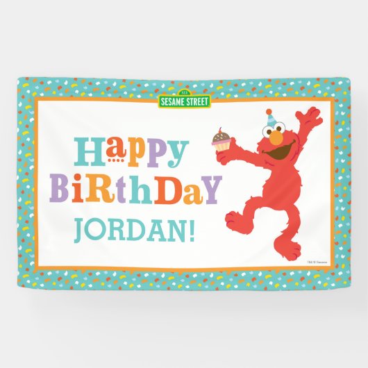 Sesamstraat | Elmo - Cupcake & Confetti Birthday Spandoek (Horizontaal)