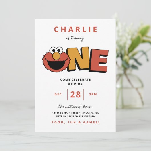 Sesamstraat | Elmo - Eerste verjaardag Kaart (Staand voorkant)