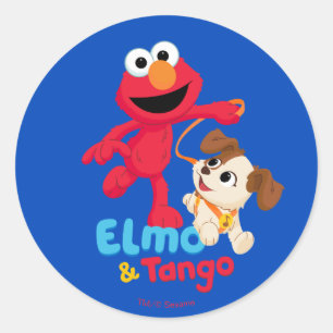 Sesamstraat   Elmo en Tango aan het werk Ronde Sticker