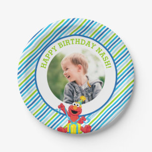 Sesamstraat   Elmo - Jongens verjaardag gestreept Papieren Bordje