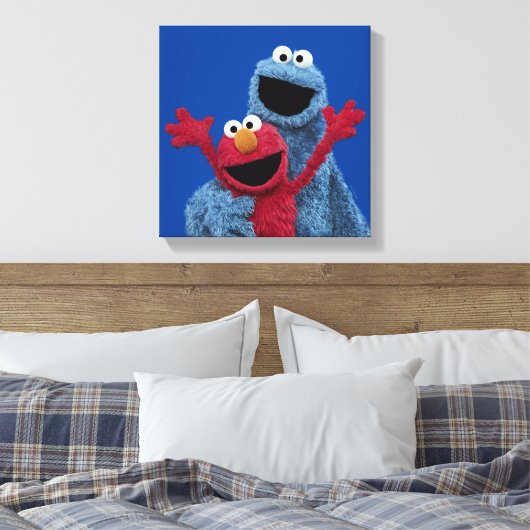 Sesamstraat | Elmo & Koekjesmonster Canvas Afdruk (Insitu (Slaapkamer))