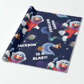 Sesamstraat Elmo Outer Space Verjaardagspatroon Cadeaupapier (Uitgerold)