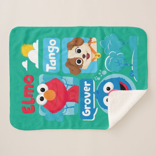 Sesamstraat | Grafisch park Elmo, Tango & Grover P Sherpa Deken (Voorkant (horizontaal))