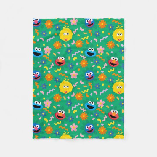 Sesamstraat groen bloemenpatroon fleece deken (Voorkant)