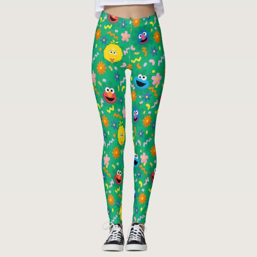 Sesamstraat groen bloemenpatroon leggings (Voorkant)