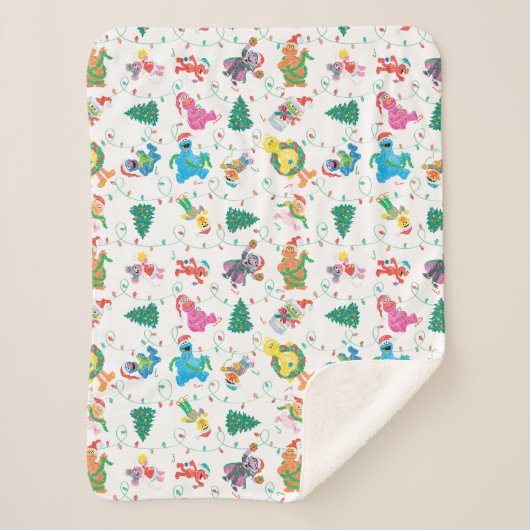 Sesamstraat kerstboompatroon sherpa deken (Voorkant)