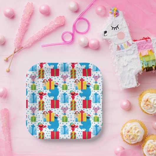 Sesamstraat kerstcadeautjes patroon papieren bordje (Feest)