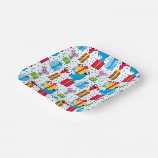 Sesamstraat kerstcadeautjes patroon papieren bordje (Gebogen)