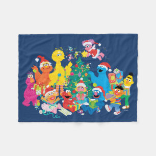 Sesamstraat Kerstmis met de Hele Gang Fleece Deken
