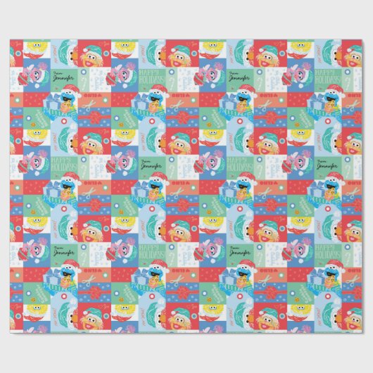 Sesamstraat kerstpatronen | Jouw namen toevoegen Cadeaupapier (Vlak)