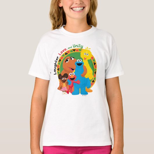Sesamstraat | Lachen, liefde en eenheid T-shirt (Voorkant)