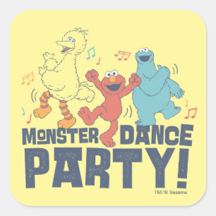 Sesamstraat   Monster Dance Party Vierkante Sticker