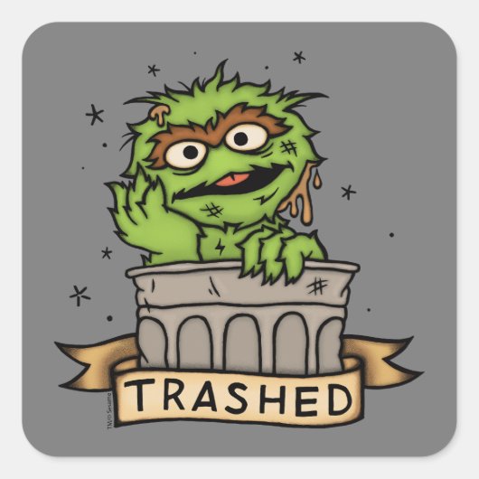 Sesamstraat | Oscar de Grouch Trashed Vierkante Sticker (Voorkant)