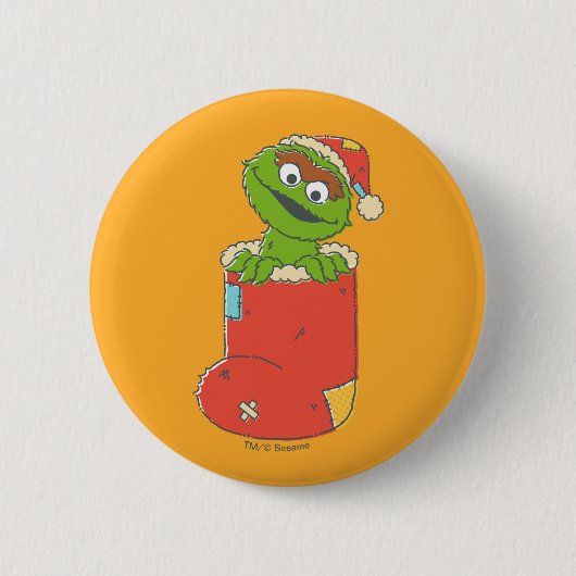 Sesamstraat |  Oscar in Stocking Ronde Button 5,7 Cm (Voorkant)
