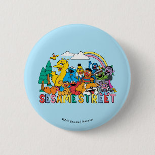 Sesamstraat Regenbooggolf Ronde Button 5,7 Cm