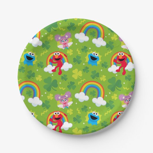 Sesamstraat Shamrock en Rainbow Pattern Papieren Bordje (Voorkant)