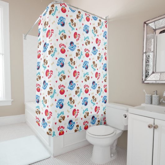Sesamstraat | Tango, Elmo en Grover Pattern Douchegordijn (In situ)