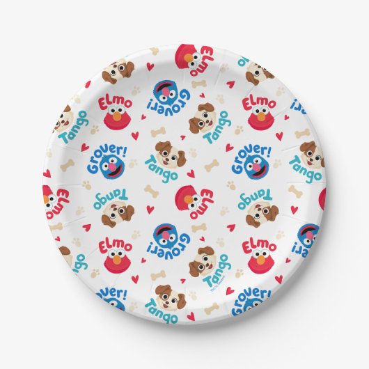 Sesamstraat | Tango, Elmo en Grover Pattern Papieren Bordje (Voorkant)