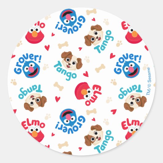 Sesamstraat | Tango, Elmo en Grover Pattern Ronde Sticker (Voorkant)
