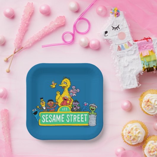 Sesamstraat | Volledige kleur met maten Papieren Bordje (Feest)
