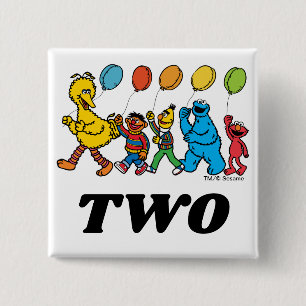 Sesamstraat Vrienden 2e verjaardag van de luchtb Vierkante Button 5,1 Cm