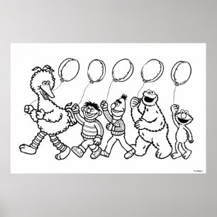 Sesamstraat Vrienden Ballonnen Verjaardag Kleuren Poster