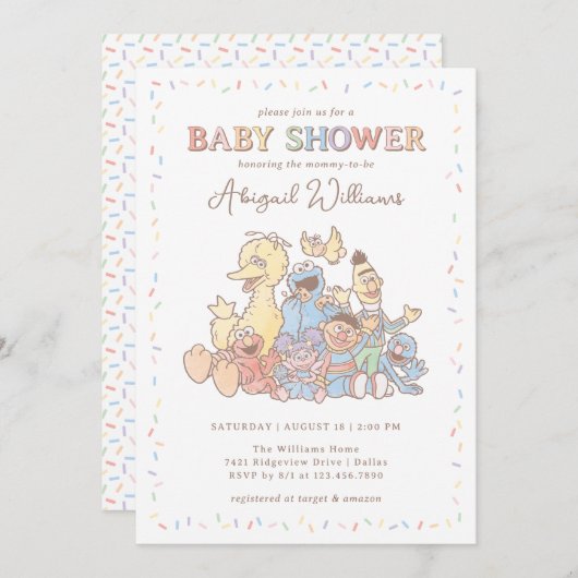 Sesamstraat Vrienden Confetti Baby shower Kaart (Voorkant / Achterkant)