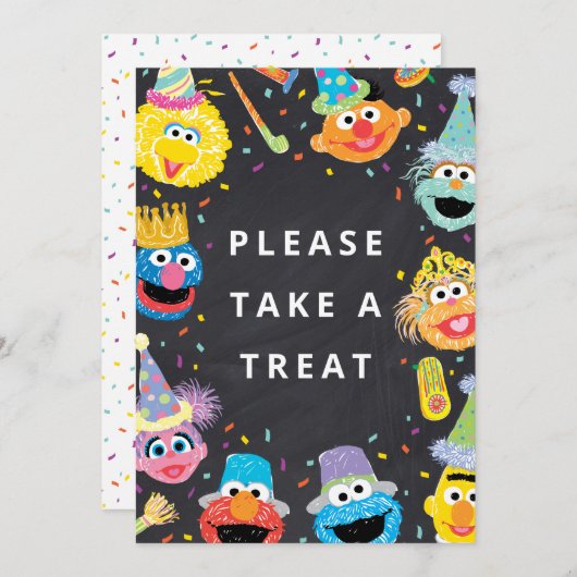 Sesamstraat Vrienden Confetti | Neem een traktatie Kaart (Voorkant / Achterkant)