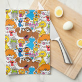 Sesamstraat Vrienden Doodley Pattern Theedoek (Quarter Fold)