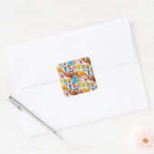 Sesamstraat Vrienden Doodley Pattern Vierkante Sticker (Envelop)