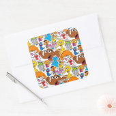 Sesamstraat Vrienden Doodley Pattern Vierkante Sticker (Envelop)