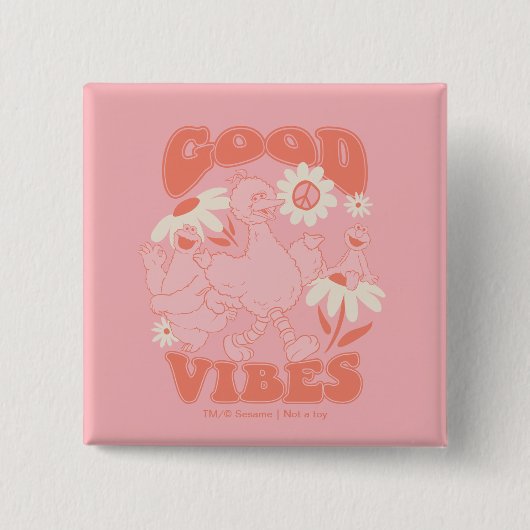 Sesamstraat Vrienden | Good Vibes Vierkante Button 5,1 Cm (Voorkant)