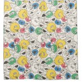 Sesamstraat Vrienden |  patroon met grote kop Douchegordijn (Voorkant)