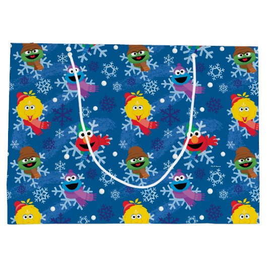 Sesamstraat Winter Sneeuwvlok Patroon Groot Cadeauzakje (Achterkant)