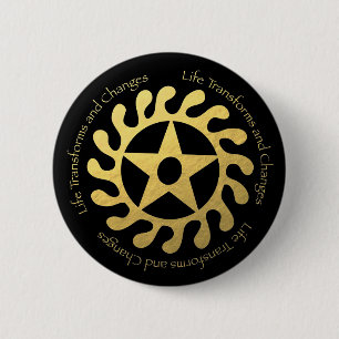 Sese WoSoban Life Change Symbol in Faux Gold Foil Ronde Button 5,7 Cm