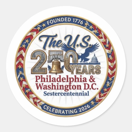 SESTERCENTENNIAL RONDE STICKER (Voorkant)