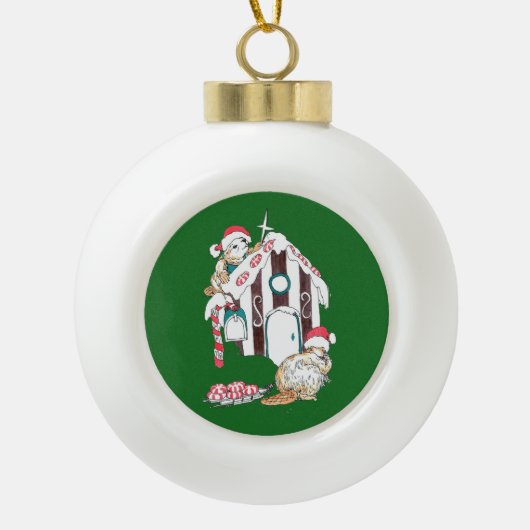 Sestive kerstbever decorberende alet keramische bal ornament (Voorkant)